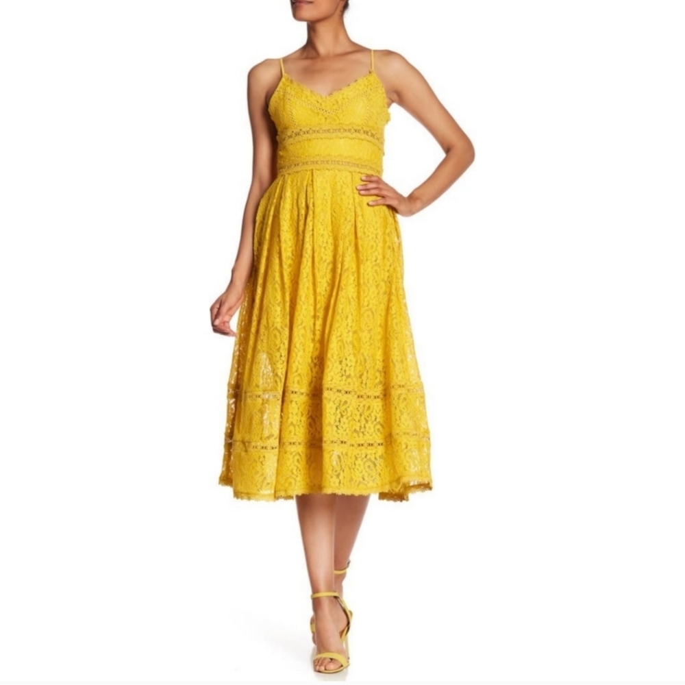 NSR Midi Sleeveless Yellow Party Dress, Size M